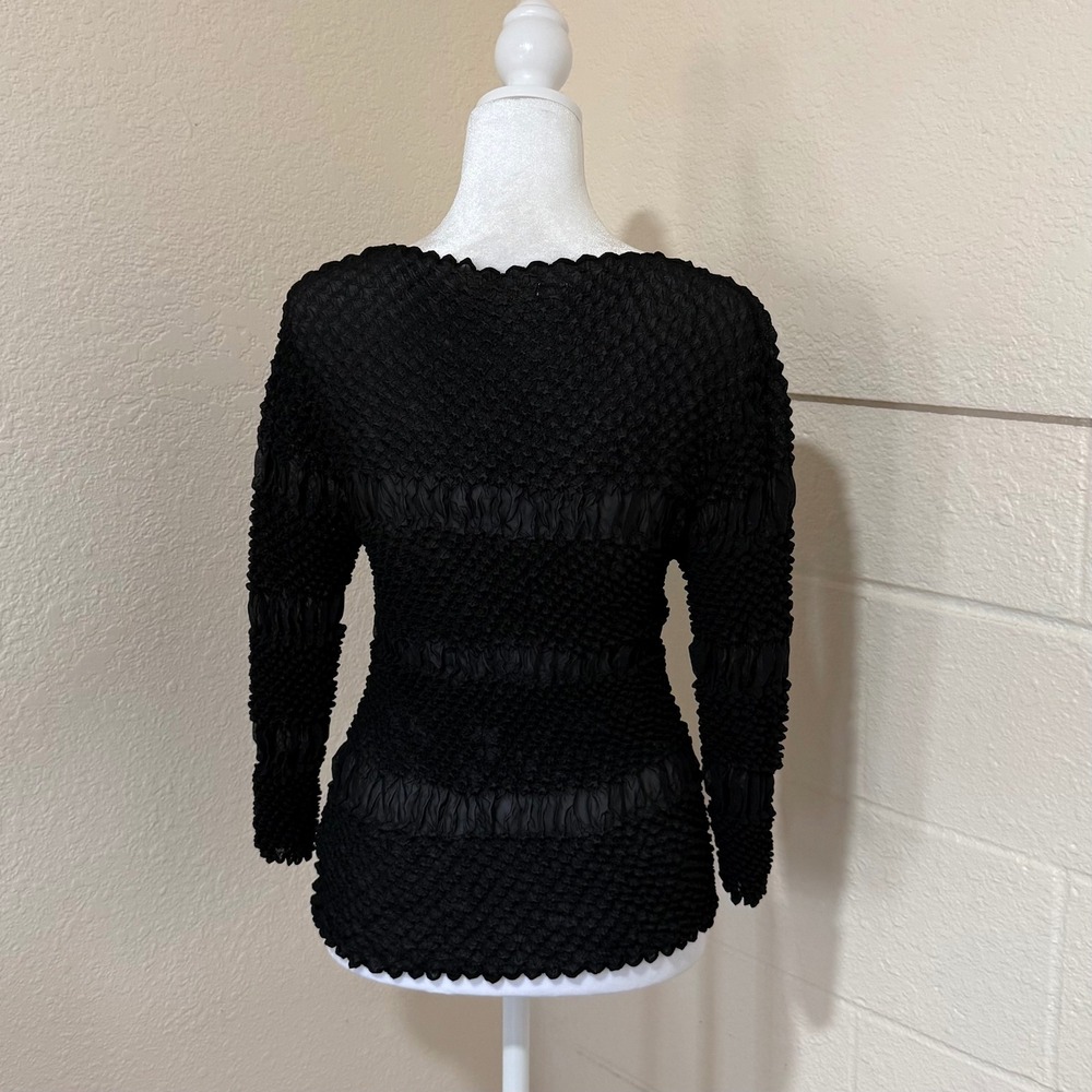 Cache Popcorn Top Women OS Black Crinkle Sheer Stripe Y2K Gothic - Picture 2 of 5